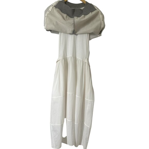 3.1 Phillip Lim Rolled Sleeve Mix Media Eyelet Tiered Cotton Midi Dress Size L - Picture 8 of 16